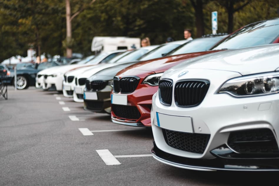 Cars lined up in marked parking bays